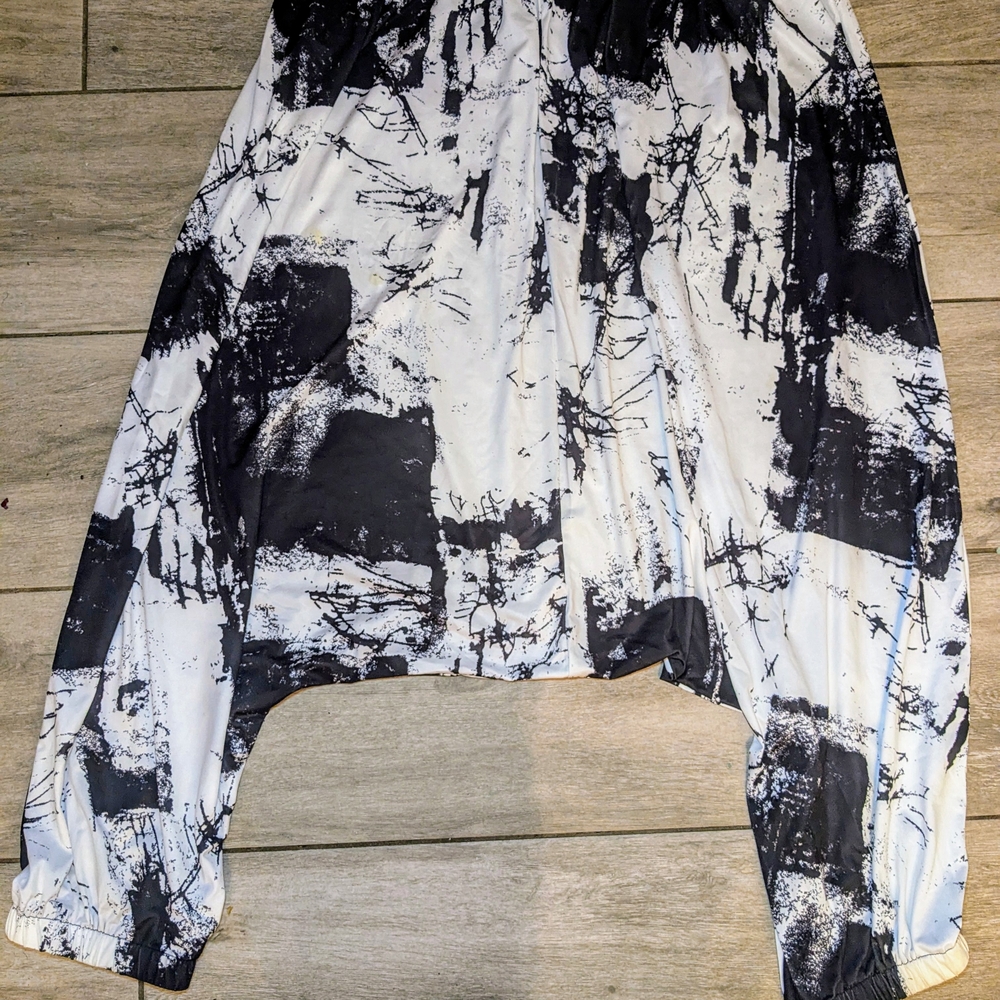 Black and White Abstract Track Pants with Tapered Ankle